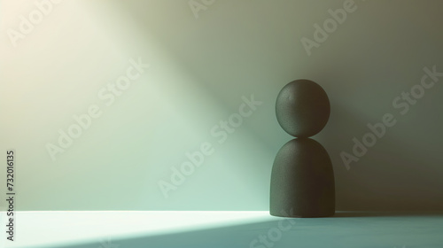 Solitary figure illustration - Still life of a human shaped figure of two rocks standing alone in the corner between shadow and light 