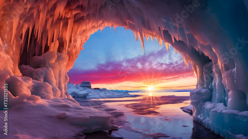 Inside the blue ice cave at lake baikal, siberia, eastern russia. 