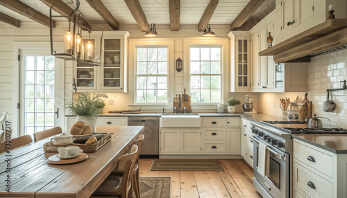 The kitchen in a restored primitive colonial style home, functional and comfortable