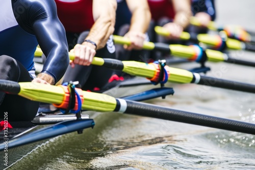 A close-up view of a men’s rowing team