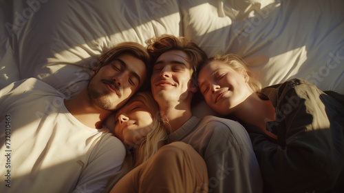 Quad in a polyamory relationship sleeping together