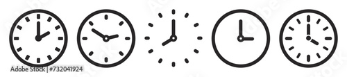 Set of time and clock icons. Clock, time, count, timer, symbol. Analog clock, circle, arrow. EPS10.