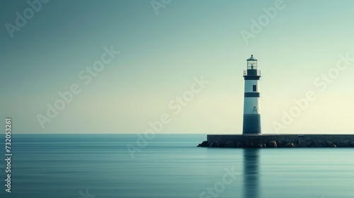 Minimalist capture of a lighthouse standing tall against the tranquil sea backdrop