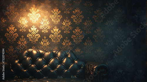 Couch in Front of Wall With Illuminated Light