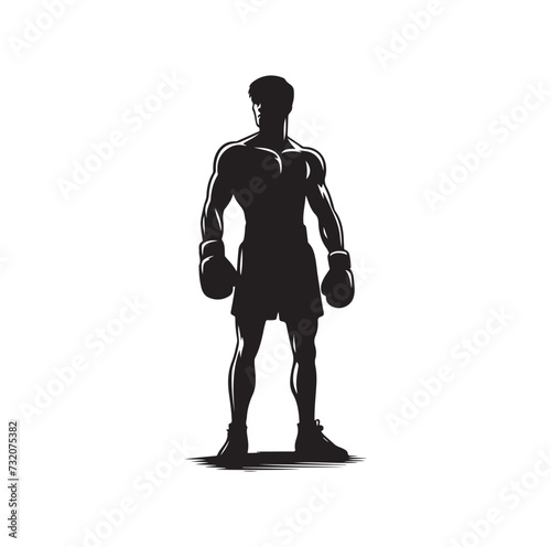 A boxer stand with pose vector silhouette