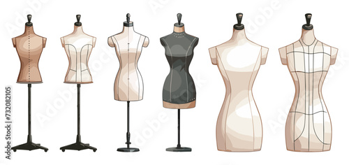 Tailors mannequins. Isolated mannequin for tailor or fashion design workshop. Sewing equipments, clothes design hobby, vector elements