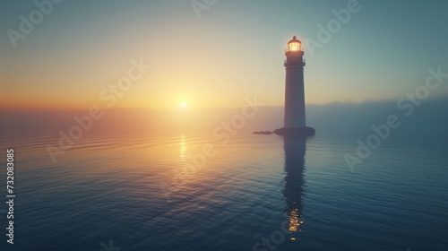 Minimalist shot symbolizing hope and guidance, with a lighthouse overlooking the calm waters