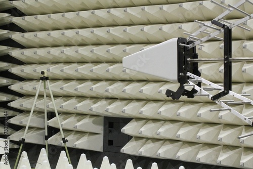 Antenna for electromagnetic compatibility radiated immunity testing in a semi anechoic chamber. EMC waves spectrum field GTEM cell laboratory