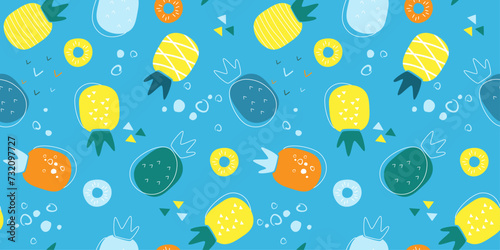 Seamless pattern with pineapples. Abstract summer juicy fruit pattern. Vector graphics.