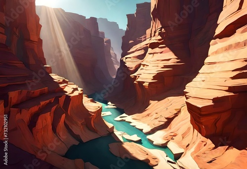 A canyon with the sunlight creating a play of shadows and colors