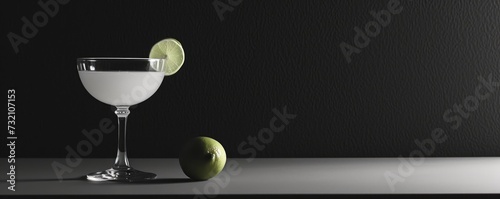 A minimalist styled banner with copy space and Daiquiri cocktail in a coupe glass, perfect for upscale bar advertising.