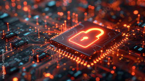 Cybersecurity, a red padlock icon stand out against the intricate backdrop of a digital circuit board, serving as a potent reminder of the critical role information security play in safeguarding data.