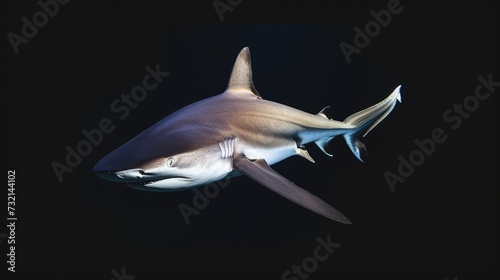 Caribbean Reef Shark in the solid black background
