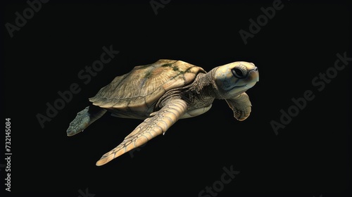Kemp's Ridley Turtle in the solid black background,