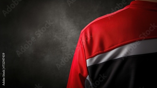 Close-up of a red and black sports jersey texture