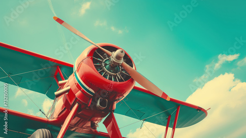 Vintage red biplane with a propeller