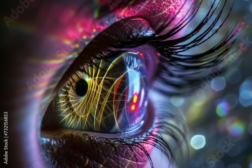 Human Cyborg AI Eye visual field test. Eye iris color optic nerve lens eye color vision. Visionary iris Conjunctivitis management eye drop sight fractal eyelashes