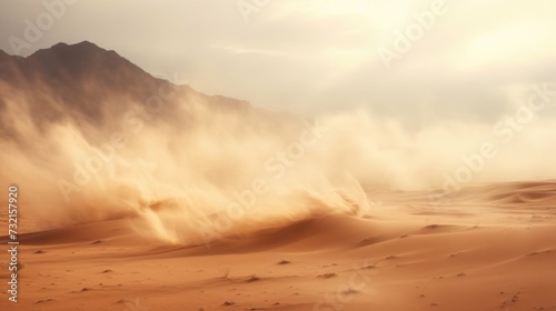 A desert landscape during a sandstorm