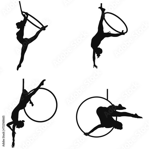 Set of Aerial Hoop Silhouette. Isolated On White Background. Vector Illustration