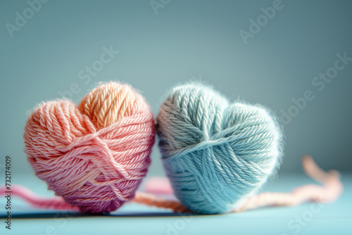 pastel yarn knitting in heart shape for love or valentine background concept