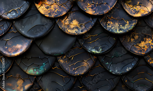 Texture of black dragon or mermaid scales close up,Generative AI