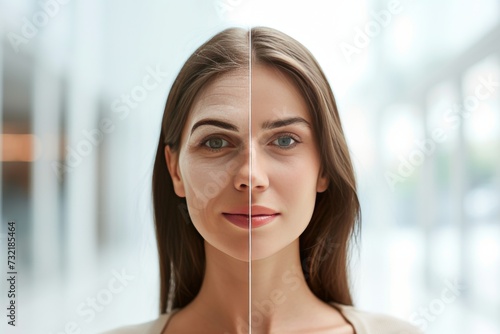 Aging similar to. Comparison young to old woman membership comparison. Less Wrinkles, fitness, sagging skin, lines through skincare, anti aging cream, volume comparison and face lift