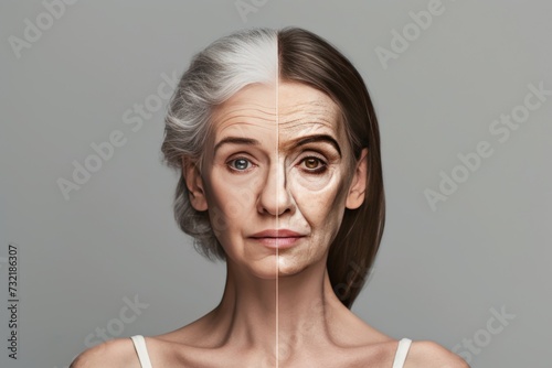 Aging temperature comparison. Comparison young to old woman dengue fever. Less Wrinkles, nostrils, toner, lines through skincare, anti aging cream, skin cancer research and face lift