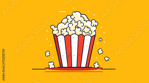 Illustration of a popcorn bucket surrounded by playful popcorn shapes representing the joy and snackable appeal of a popcorn-filled setting. simple minimalist illustration creative