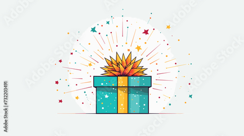 Vector illustration of a gift box opening with a burst of confetti capturing the joyful and surprising moment of unwrapping a present. simple minimalist illustration creative