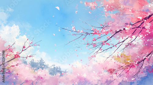 青空に映える満開の桜 Generative AI