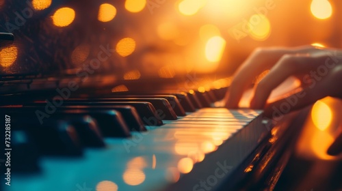 Closeup of hands playing piano keys