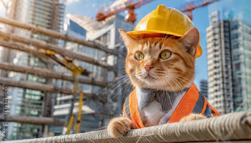 工事現場で働く猫