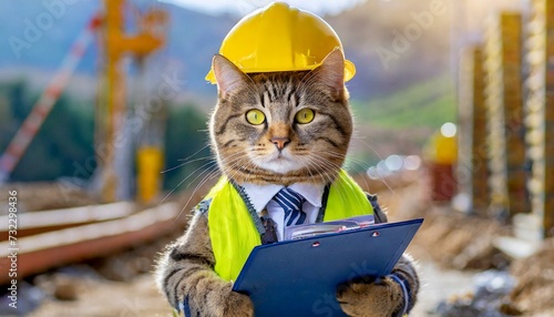 工事現場で働く猫