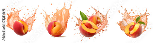 peach in juice splash on transparent background ai generated
