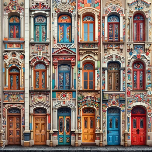 Mixed colorful Windows wall and Doors