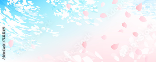 桜の花びらが舞う青空の背景イラスト
