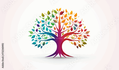 Tree of life with leaves, vector illustration of a colorful tree with roots logo