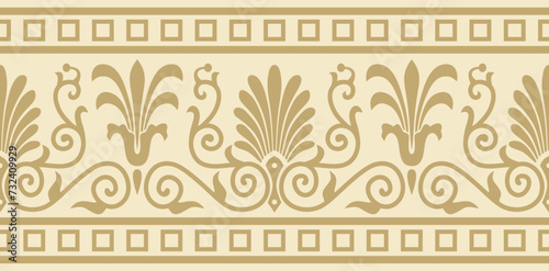 Vector golden seamless classic greek ornament. Endless European pattern. Border, frame Ancient Greece, Roman Empire..