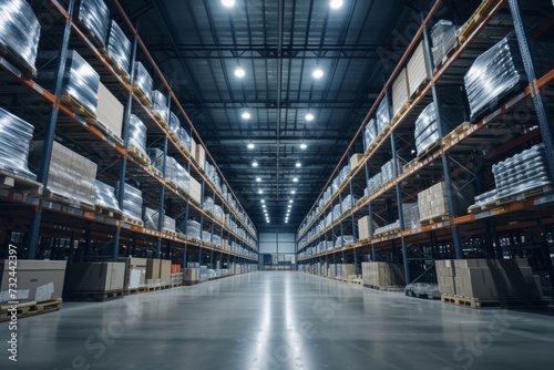 The futuristic warehouse streamlines distribution with its systematic use of robotics and digital inventory management.
