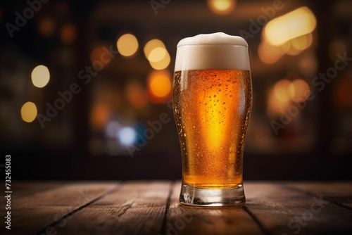AI generated illustration of a cup of beer on a wooden table