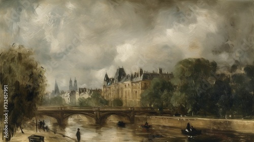 AI generated illustration of a painting of Paris in the style of John Constable