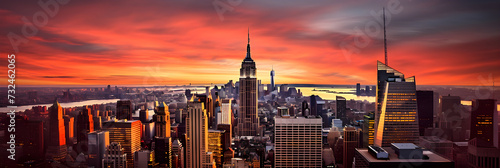 The Majestic Empire State Building - A Dominant Beacon in New York City Skyline Against a Vibrant Sunset