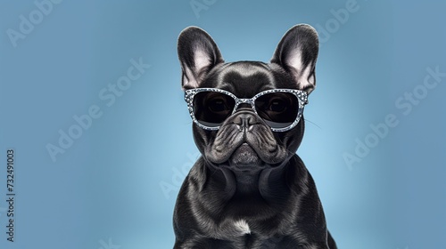 AI generated illustration of a cute back pug wearing sunglasses