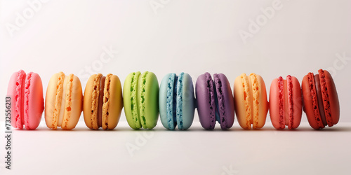 Different taste of macaroon colorful classic form on white background from above chocolate lemon pistachio caramel rashberry blueberry 