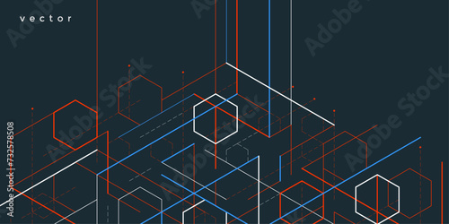 Technical drawing background . Geometric lines and squares. Technology Banner. Vector illustration .