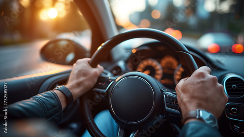 車を運転する男性ビジネスマン