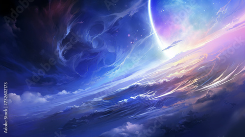 Fantasy space background with planet and moon