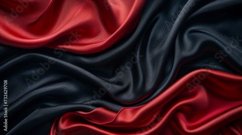 Rippled black satin fabric, Shiny luxury red swirl silky background