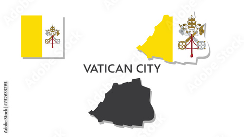 Vatican City Map with flag. Black vector silhouette map illustration with vector flag. Country map concept.