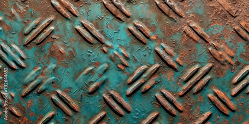 Oxidized Copper Patina Background with Diamond Plate Texture Generative AI
